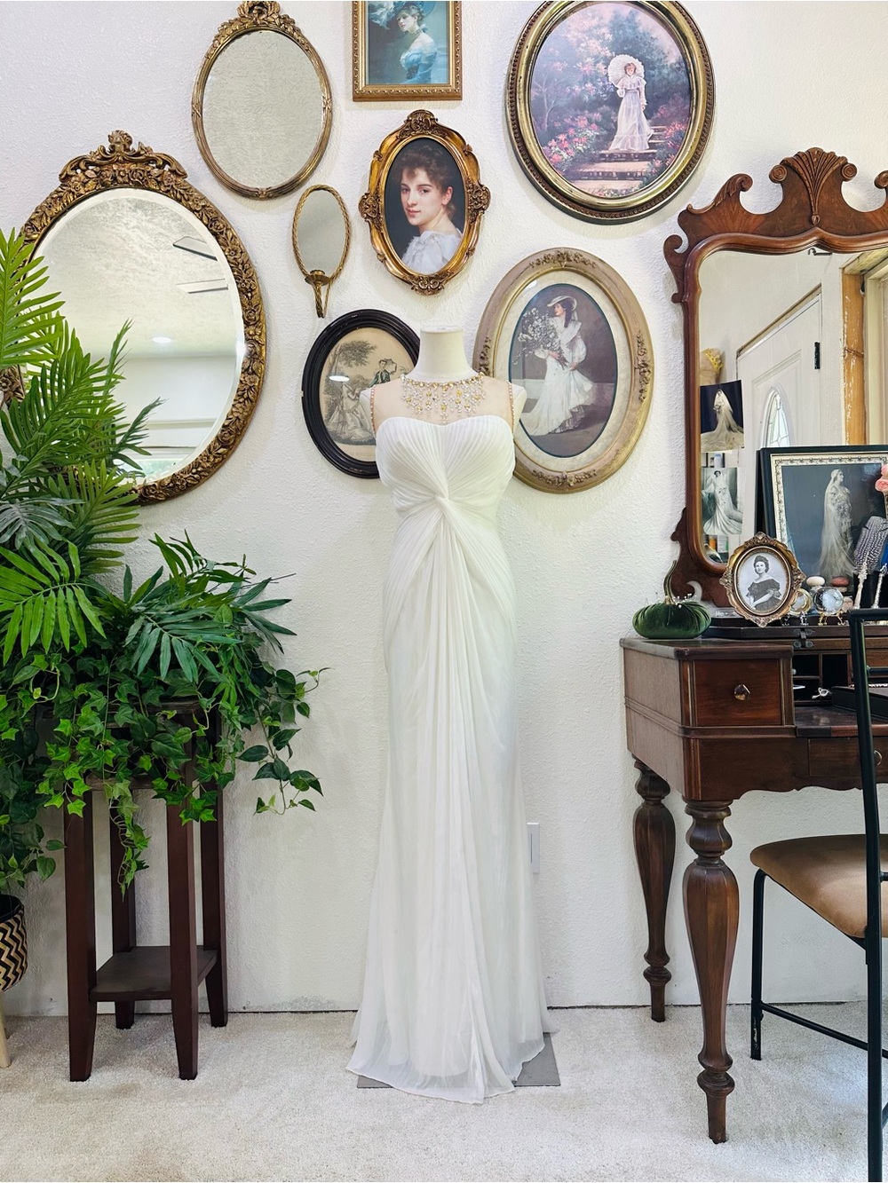 Ivory Beaded Illusion Neck Wedding Gown